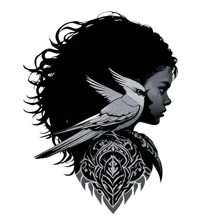 aloy with simple mech bird on shoulder tattoo design idea