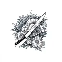 Create a tattoo design with a culinary theme that features a Japanese chef knife tattoo design idea
