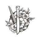 Create a tattoo design with a culinary theme that features a Japanese chef knife tattoo design idea