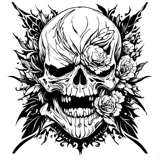 Ornamental, mystic, angry and edgy, torn linework, no characters, faces, skulls tattoo design idea