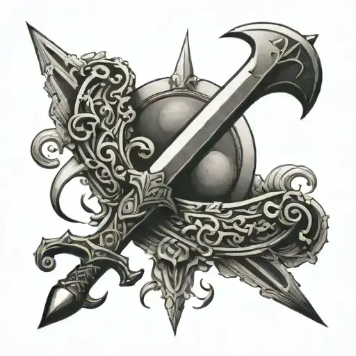 crescent moon with ma kalis sword piercing through it or hovering above it tattoo tattoo design idea