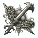 crescent moon with ma kalis sword piercing through it or hovering above it tattoo tattoo design idea