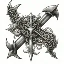 crescent moon with ma kalis sword piercing through it or hovering above it tattoo tattoo design idea