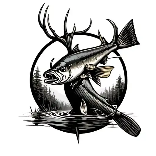 Hunting And Fishing tattoo design idea