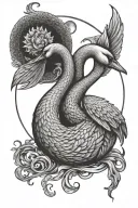 swan and moon and Gemini sign and snake tattoo design idea