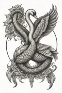 swan and moon and Gemini sign and snake tattoo design idea