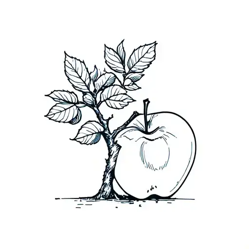 stamp post with a realistic apple tree in it tattoo design idea