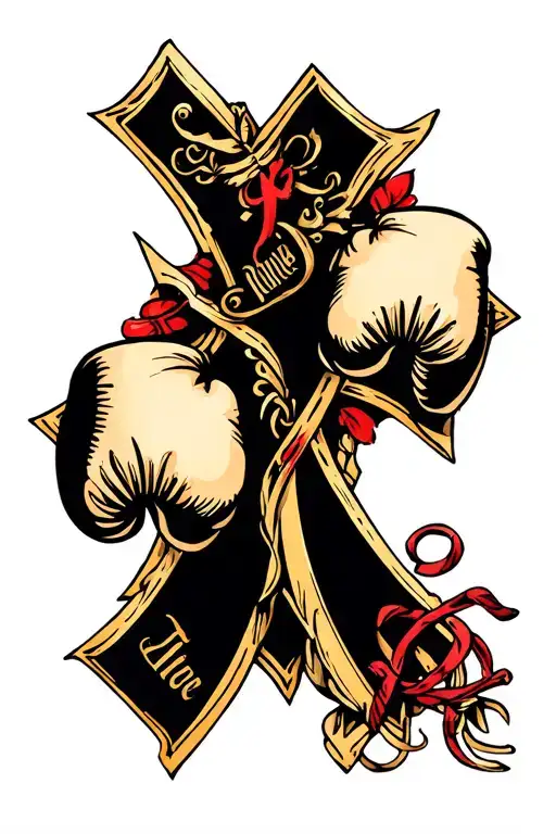 Cross of Vendée and boxing gloves tattoo design idea