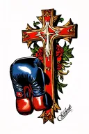 Cross of Vendée and boxing gloves tattoo design idea