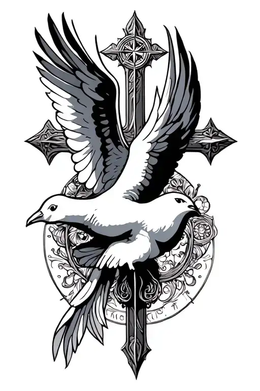 Dove,cross,Jesus ,filigree,compass tattoo design idea