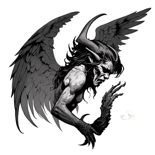 half demon, half angel with wings tattoo design idea