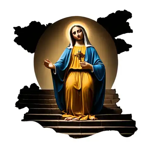 our lady Portugal with Fatima on the steps saying shush tattoo design idea