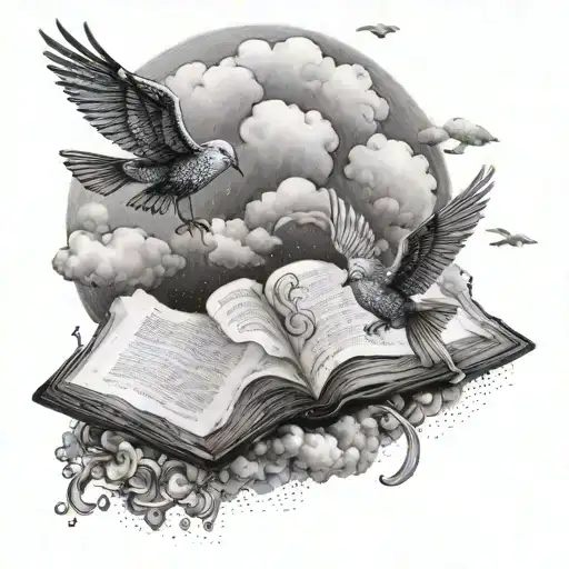 religious with clouds and birds and Bible verse  tattoo design idea