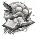 religious with clouds and birds and Bible verse  tattoo design idea