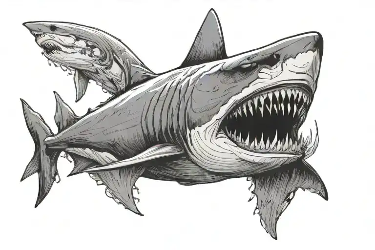 generate a shark with agry face keep the style minimalistic, make its teeth scary as well tattoo design idea