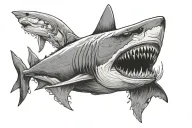 generate a shark with agry face keep the style minimalistic, make its teeth scary as well tattoo design idea