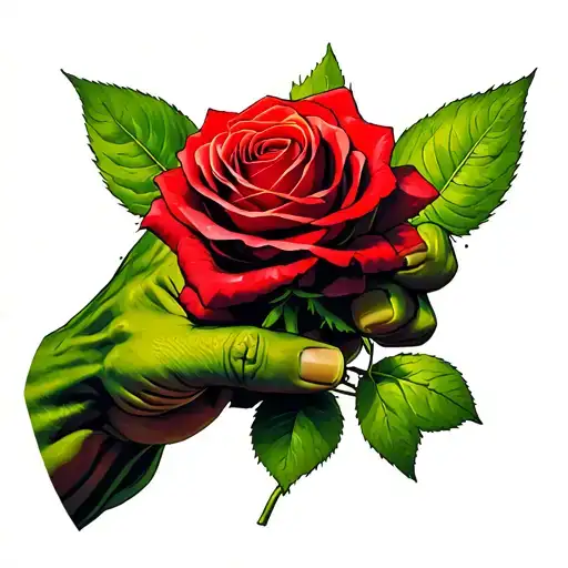 the hulk hand holding a rose tattoo design idea