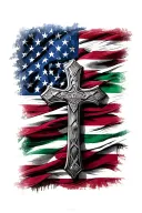 american flag with Mexicans flag cross tattoo design idea