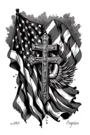 american flag with Mexicans flag cross tattoo design idea
