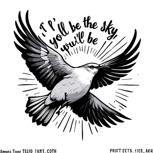"I’ll be the sky, you’ll be the" a bird flying towards the sun tattoo design idea
