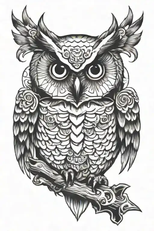 drill owl mount tattoo design idea