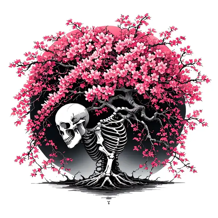 japanise cherry blossom skeleton tree intertwined vines tattoo design idea