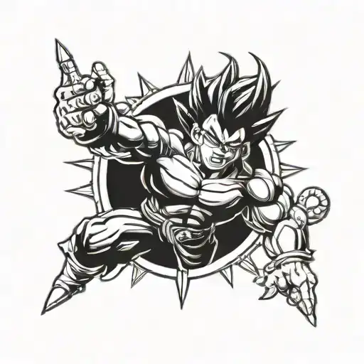 saiyan logo mixed with majin buu logo tattoo design idea