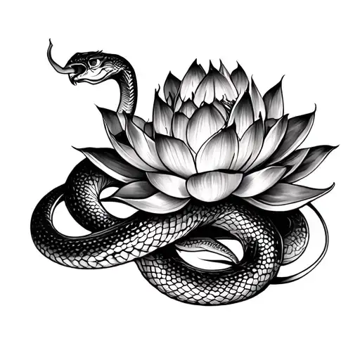 lotus and snake tattoo design idea