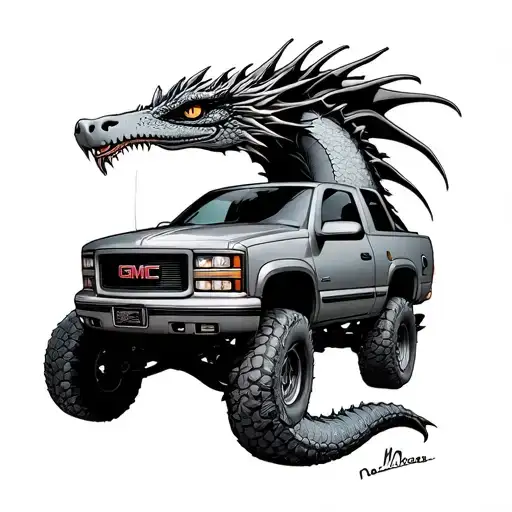 established 1995 GMC sierra madres occidental dragon crossed tattoo design idea