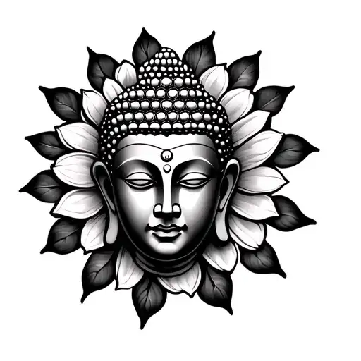 Buddha head surrounded by flower of Life sacred geometry pattern tattoo design idea