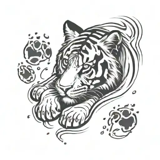 tiger paw print forming tattoo design idea