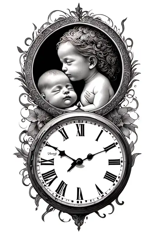 double birth clocks side by side profile traditional tattoo design idea