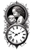 double birth clocks side by side profile traditional tattoo design idea