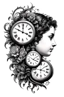 double birth clocks side by side profile traditional tattoo design idea