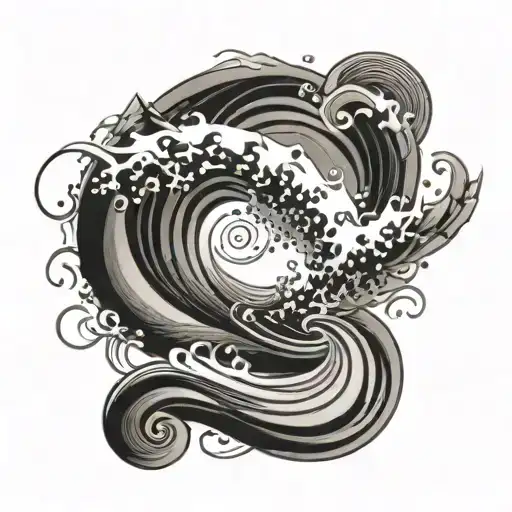 An abstract wave tattoo with a hidden mathematical formula intertwined in the design, reflecting the client's passion for snowboarding and math tattoo design idea