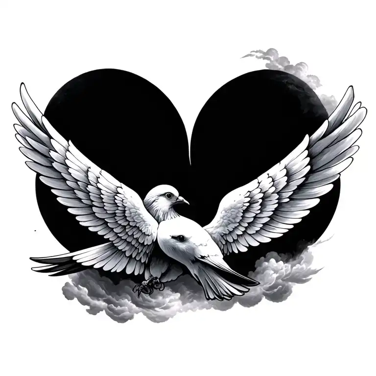 wings, dove mother and father clouds surrounding tattoo design idea