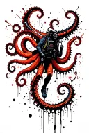 Scuba diver being pulled down by a kraken tattoo design idea
