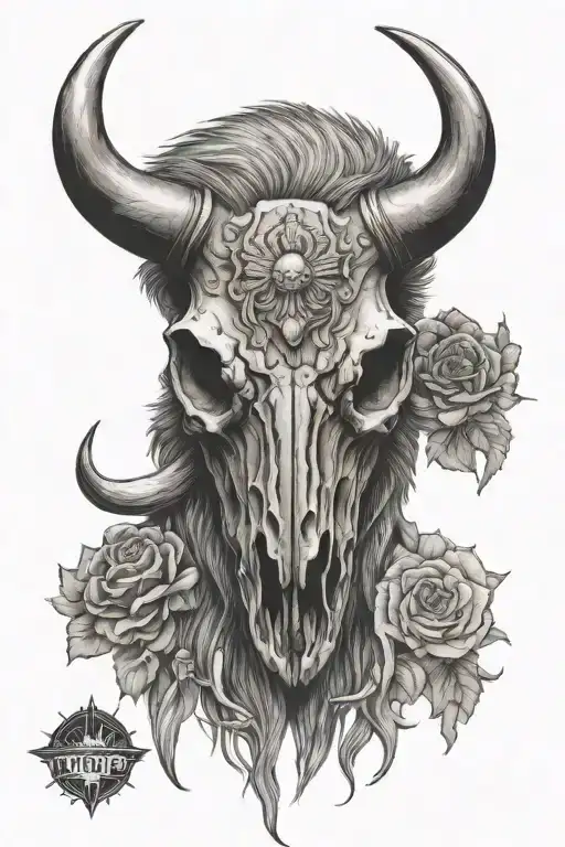 bison skull tattoo design idea