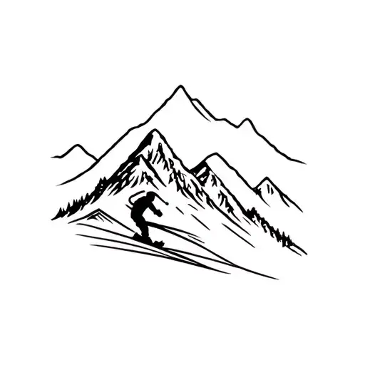 Ski with mountain landscape tattoo design idea