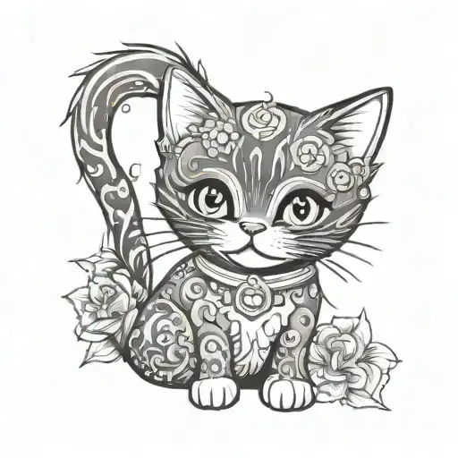 love in japanese with a cute little cat tattoo design idea