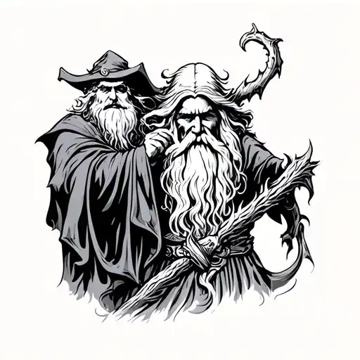 Gandalf vs balrog black and grey tattoo design idea