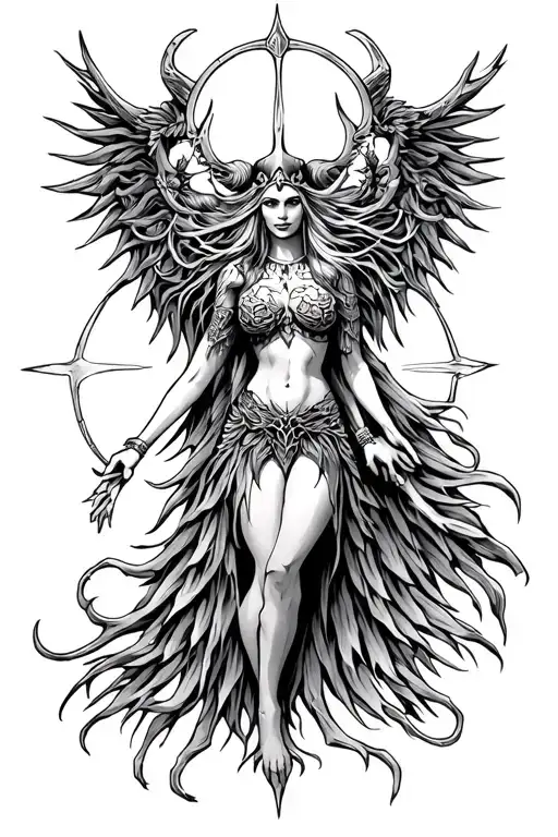Hel Norse Pagan Goddess on bones 3 hour long tattoo design idea