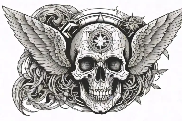 skull angel joy tattoo design idea