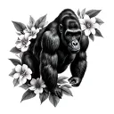 silverback gorilla flowers tattoo design idea