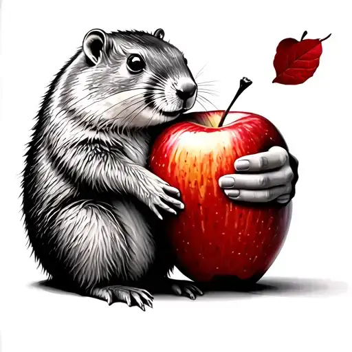 groundhog with apple represent my parents holding hands tattoo design idea