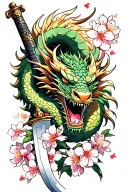 Cherry Blossom Japanese; anime, dragon, katana sword tattoo design idea