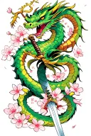 Cherry Blossom Japanese; anime, dragon, katana sword tattoo design idea