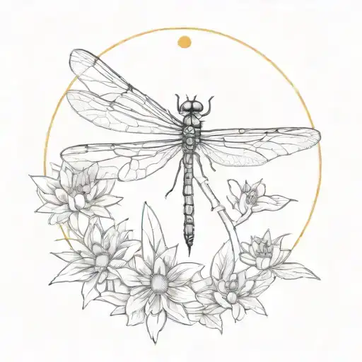 damselfly with small sun above tattoo design idea