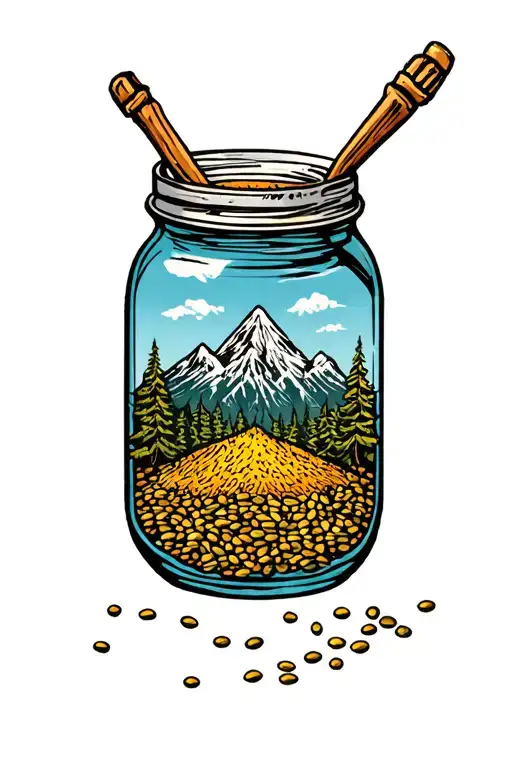 mustard seed jar mountain range tattoo design idea