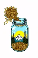 mustard seed jar mountain range tattoo design idea